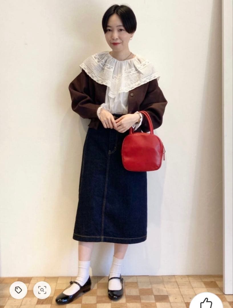 Dot＆Stripes ボイルレースピンタック ケープカラーブラウス　スカート