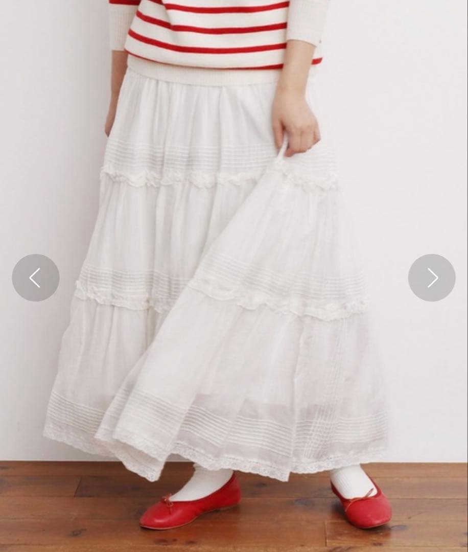 Dot＆Stripes ボイルレースピンタック ケープカラーブラウス　スカート