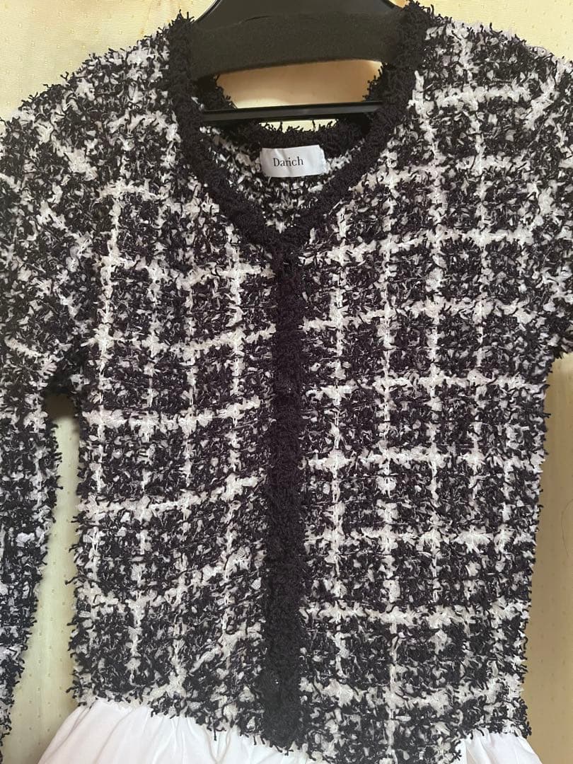 Darich ボリュームフリルツイードニットミニワンピース ブラック Fサイズ