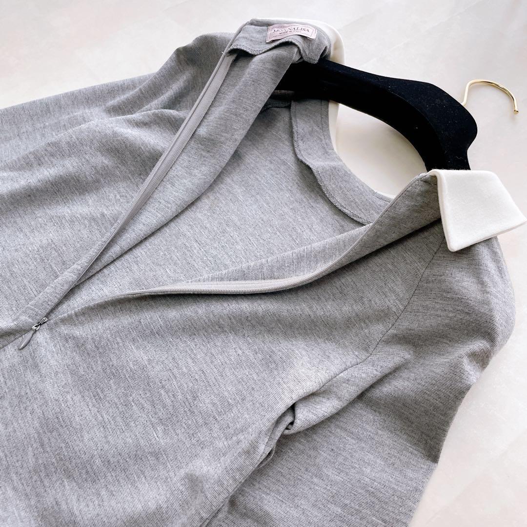 極美品✨モナリザ フラワー刺繍 ドッキングワンピース 白襟 チュール 10Y