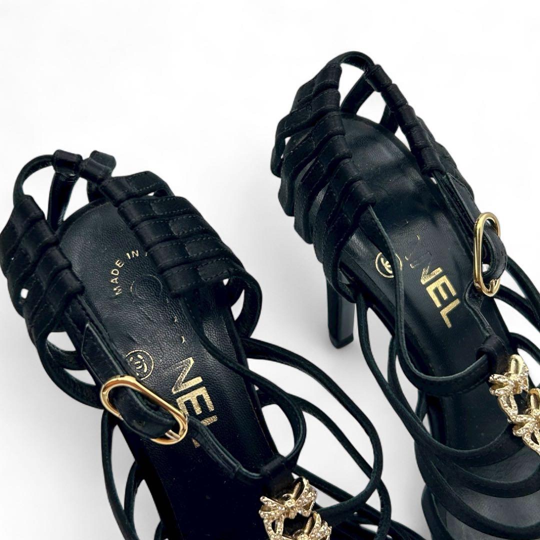 【超希少】CHANEL サンダル ココマーク リボン ストーン ゴールド 黒