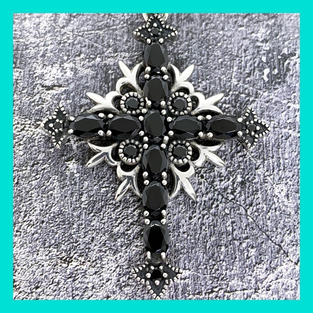 定価8.3万★Justin Davis ジルコニア装飾クロスネックレス（ブラック