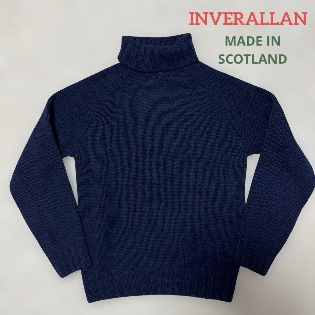 インバーアラン　ハンドニット　スコットランド製　英国製　ネイビー タートルネック