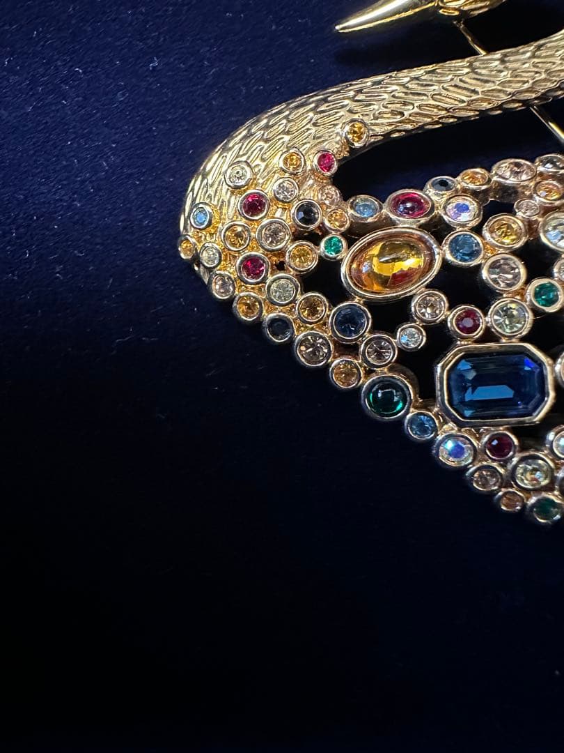 希少　SCS スワロフスキー　スワンブローチ　マルチカラー　ゴールドトーン美品