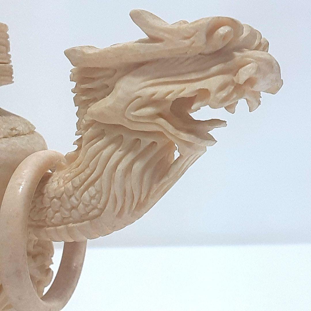 Y1180 極上 彫刻 細密造 龍細工 獅子香炉 重量186g 高さ12.5㎝