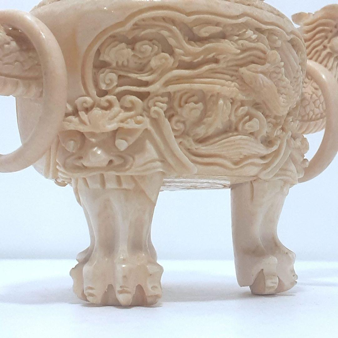 Y1180 極上 彫刻 細密造 龍細工 獅子香炉 重量186g 高さ12.5㎝