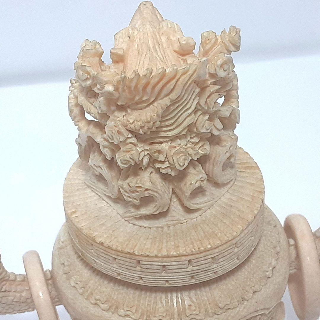 Y1180 極上 彫刻 細密造 龍細工 獅子香炉 重量186g 高さ12.5㎝