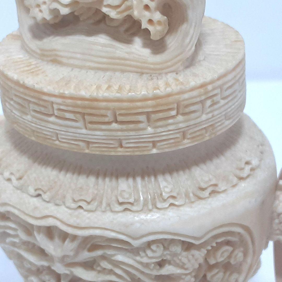 Y1180 極上 彫刻 細密造 龍細工 獅子香炉 重量186g 高さ12.5㎝