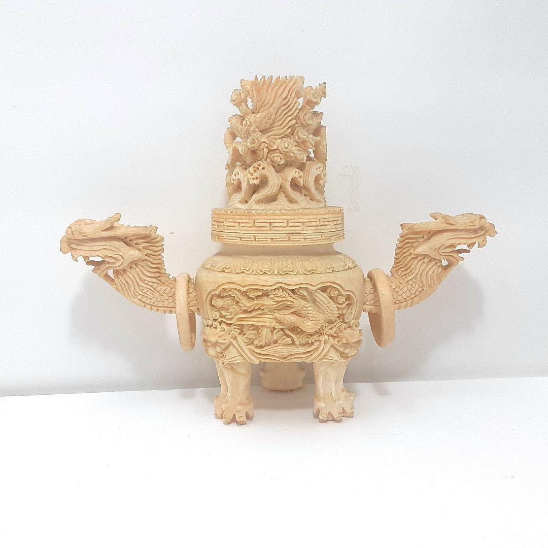 Y1180 極上 彫刻 細密造 龍細工 獅子香炉 重量186g 高さ12.5㎝