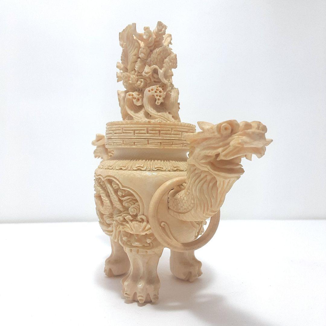 Y1180 極上 彫刻 細密造 龍細工 獅子香炉 重量186g 高さ12.5㎝