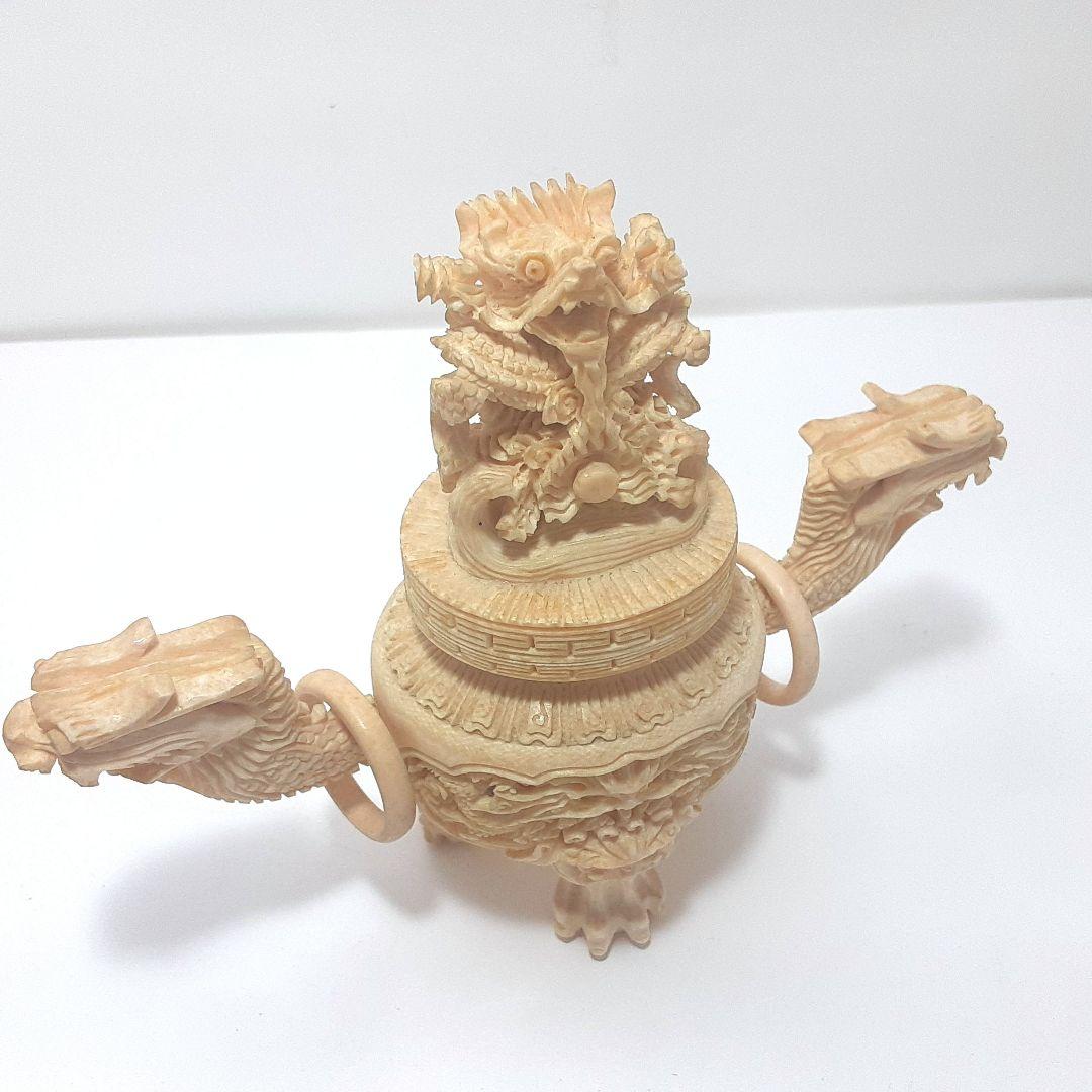 Y1180 極上 彫刻 細密造 龍細工 獅子香炉 重量186g 高さ12.5㎝