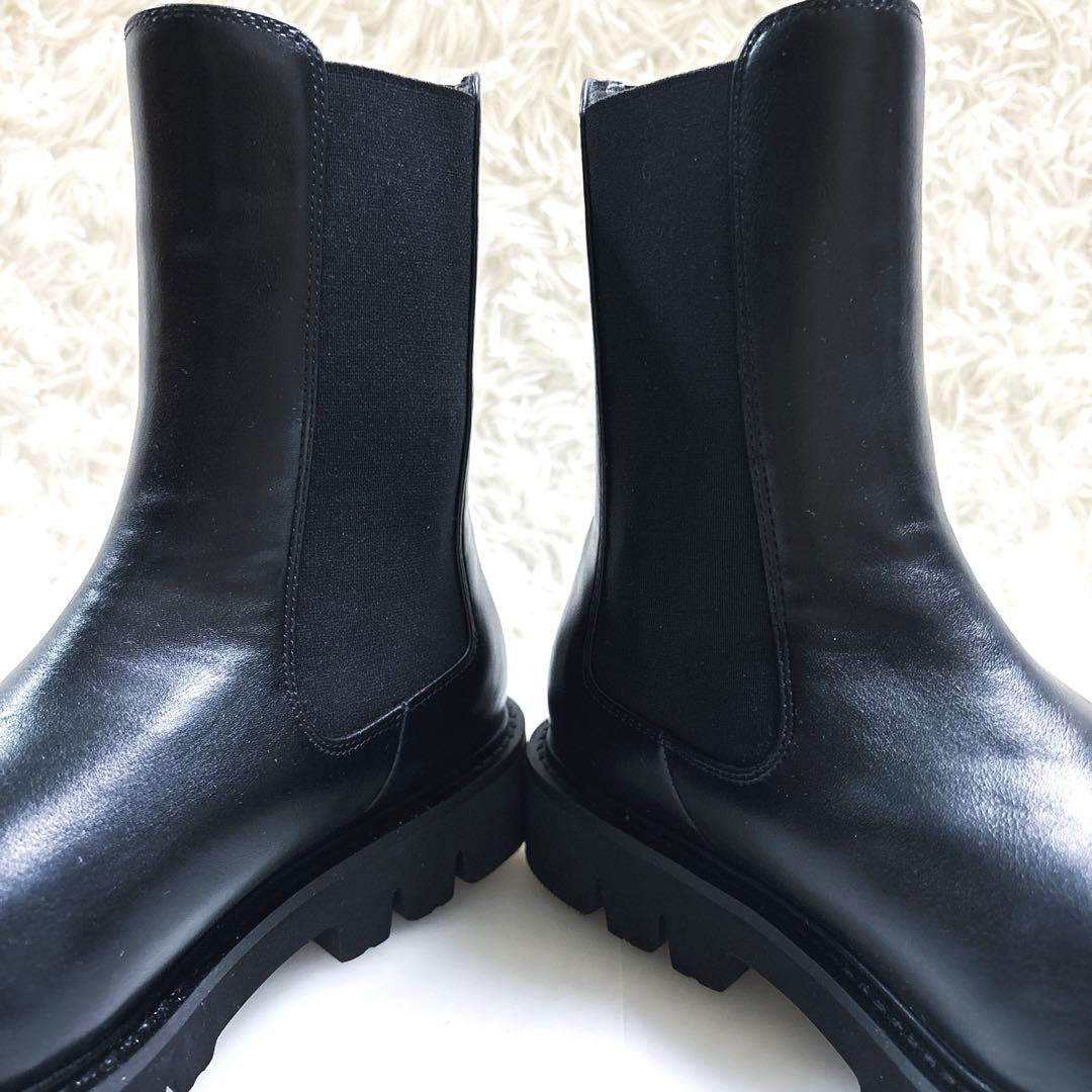極美品フィットフィットバックジップサイドゴアブーツL 黒ブラックレザー人気定番