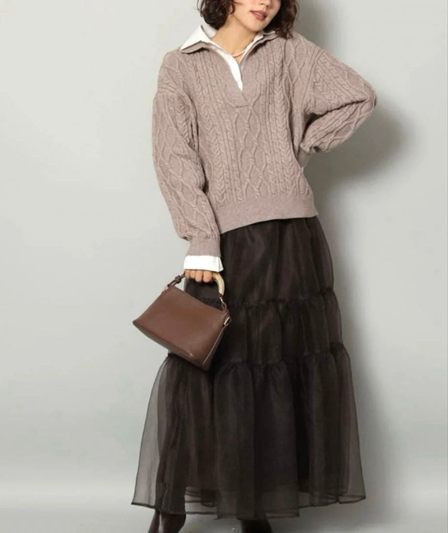 週末限定　ほぼ未使用　Arpege story シャツドッキングケーブルニット