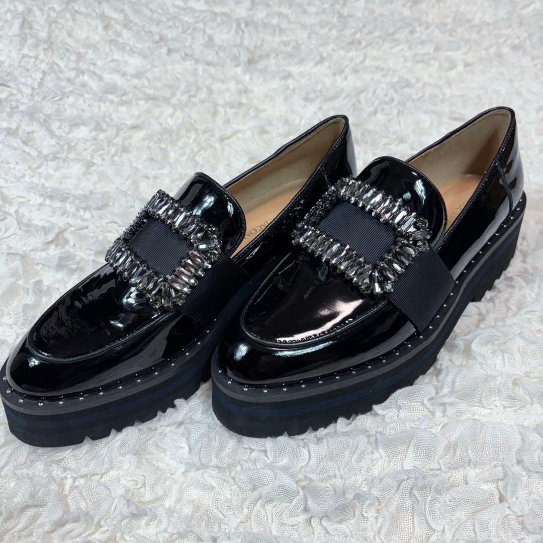 [美品] モードエジャコモ　ビジューバックル　厚底ローファー　黒　23.5