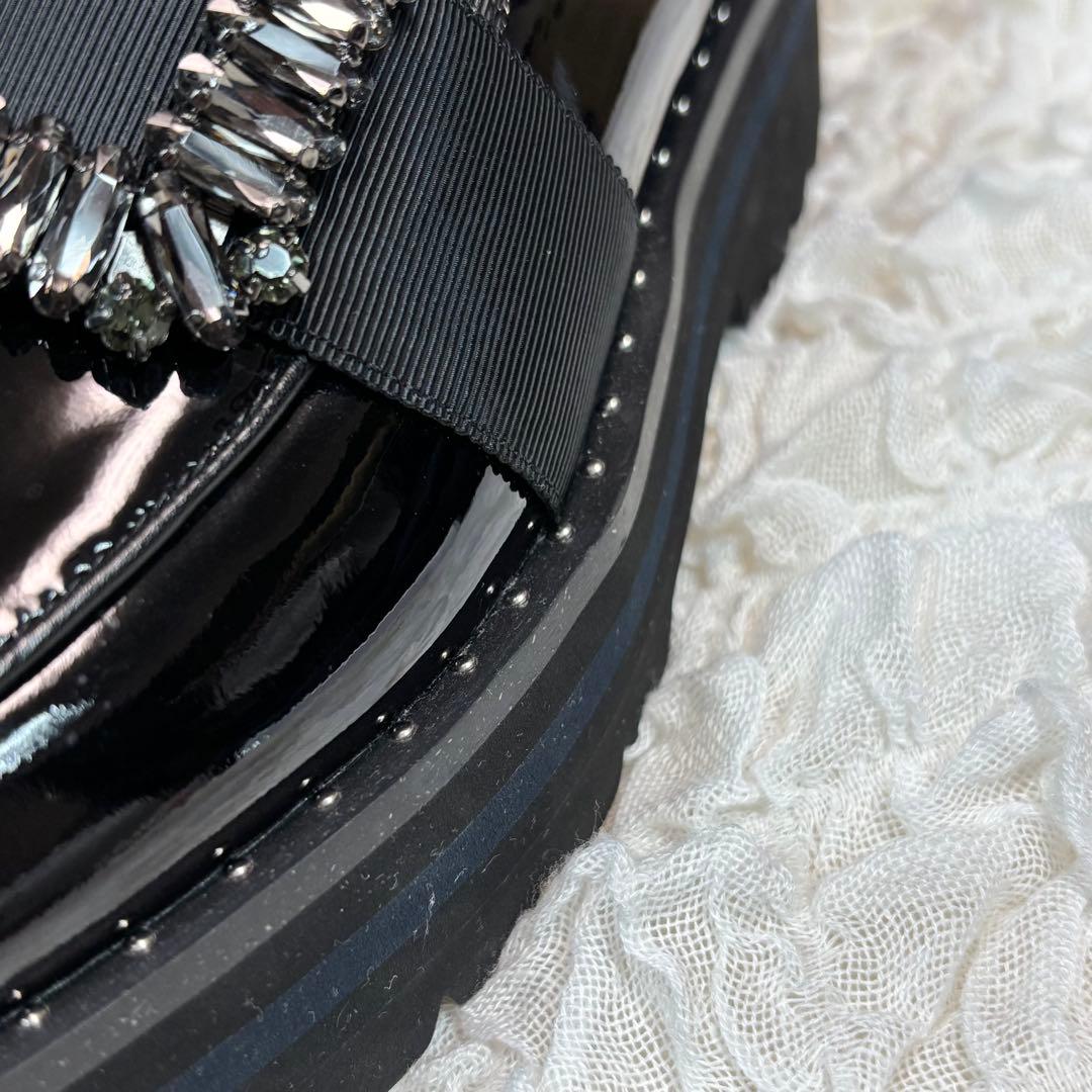 [美品] モードエジャコモ　ビジューバックル　厚底ローファー　黒　23.5