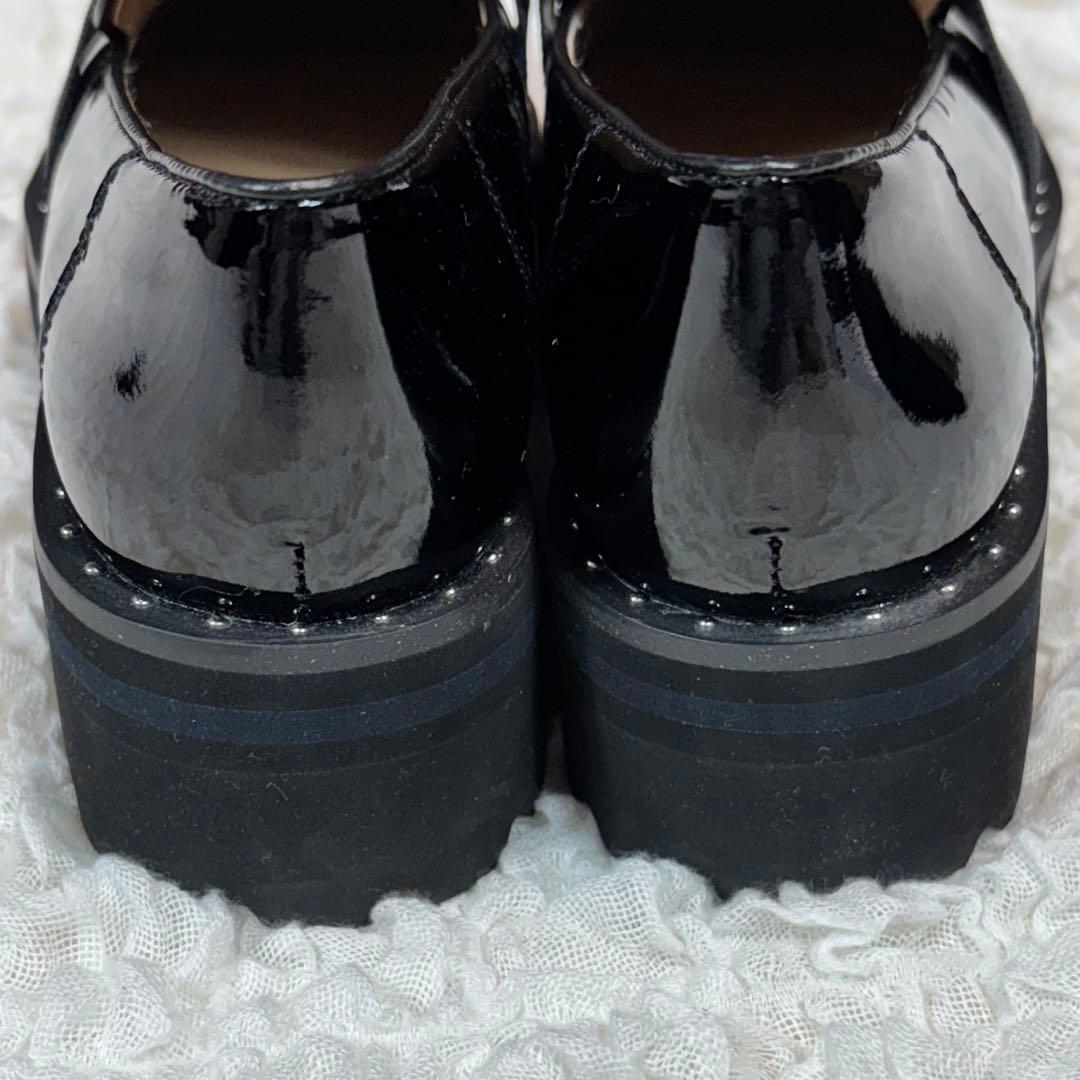 [美品] モードエジャコモ　ビジューバックル　厚底ローファー　黒　23.5