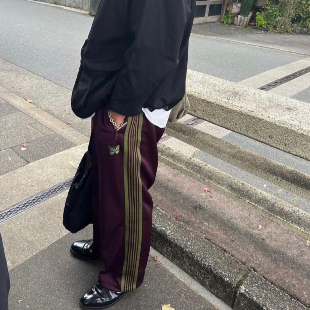 Needles トラックパンツ　ストレート ボルドー × グリーン　マルーン