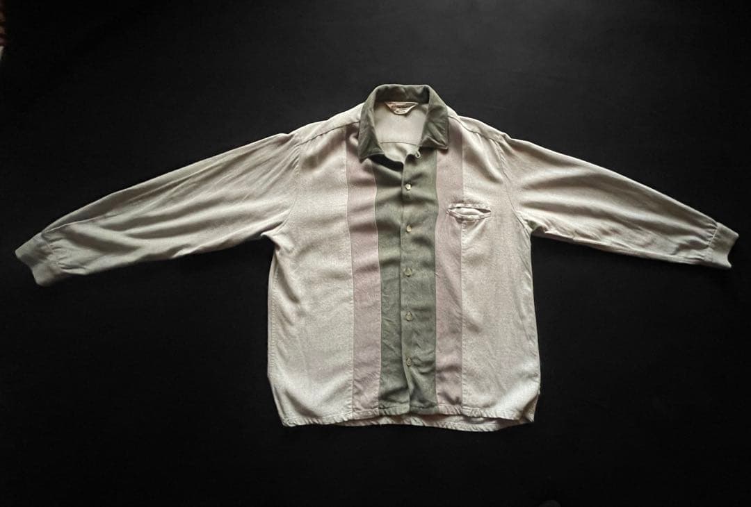 50's Dr Vinci グレー×ライトグレー　ストライプレーヨンシャツ