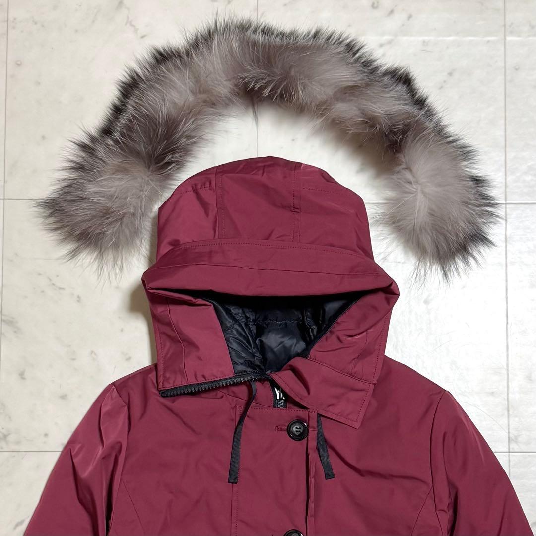 Leilian ダウンコート フォックスファー フード付き ワインレッド 9号