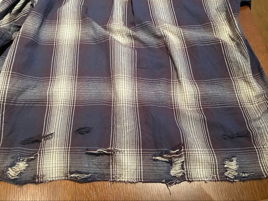 トップス ANCELLM DAMAGED FLANNEL CHECK SHIRT