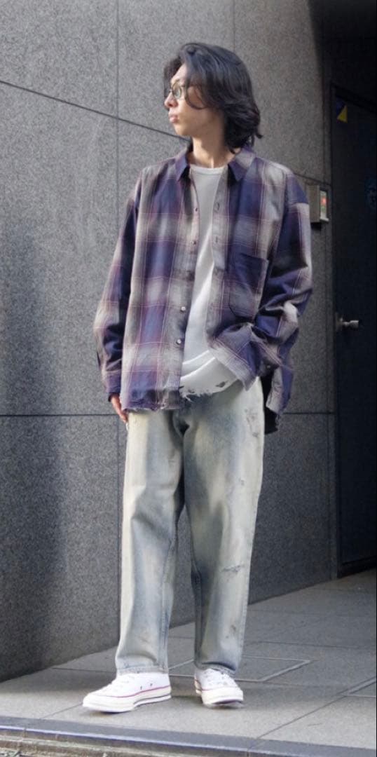 トップス ANCELLM DAMAGED FLANNEL CHECK SHIRT