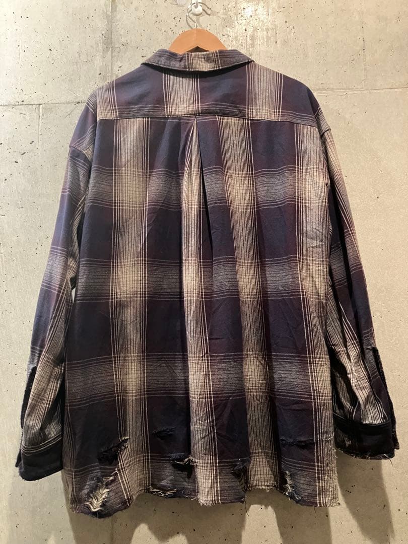 トップス ANCELLM DAMAGED FLANNEL CHECK SHIRT