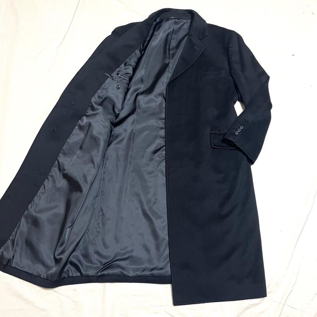 【カシミヤ100%　XL】 ダーバン　ロングチェスターコート　マキシ丈　美品　黒
