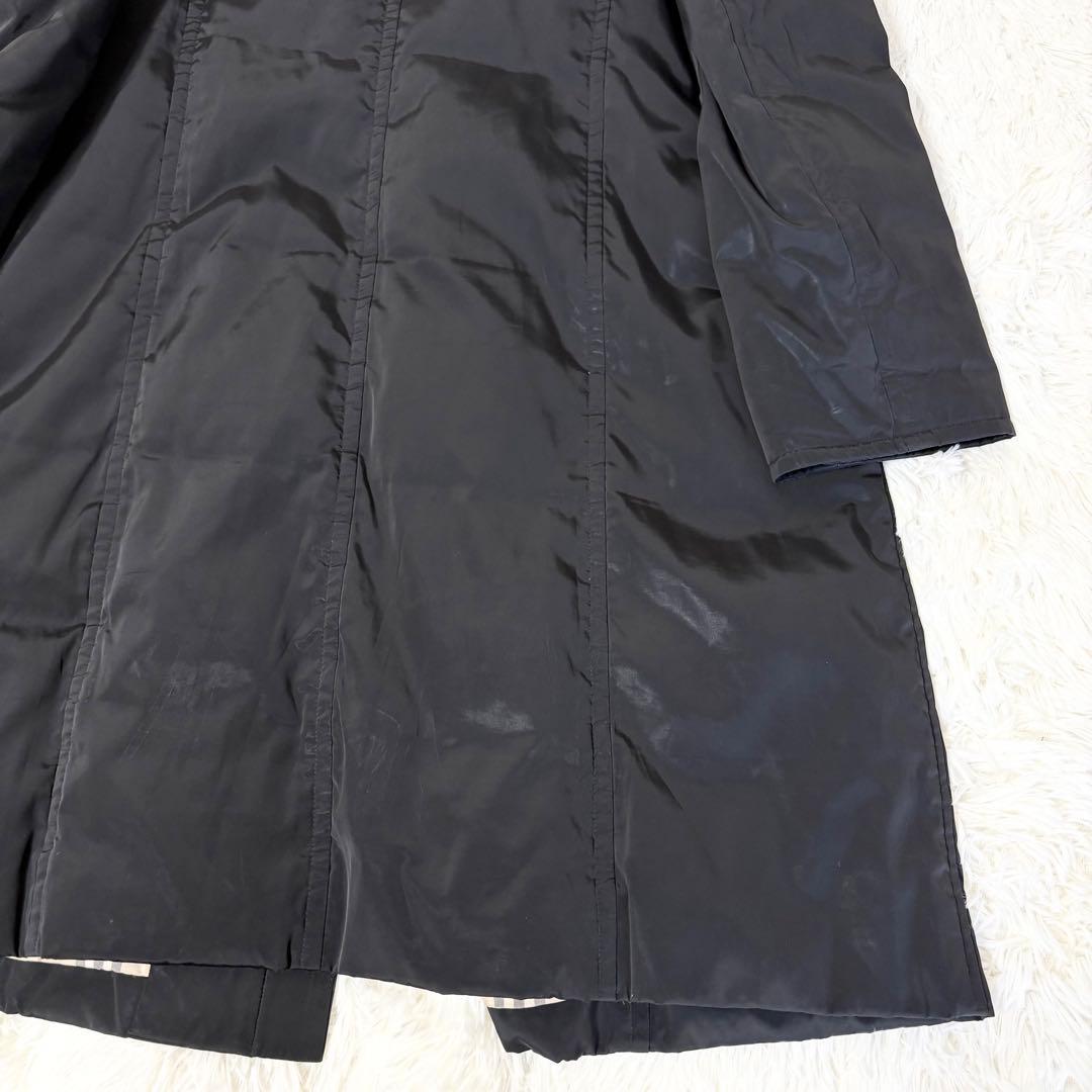 2XLサイズ バーバリー ノバチェック ロングダウンコート ラビットファー 黒