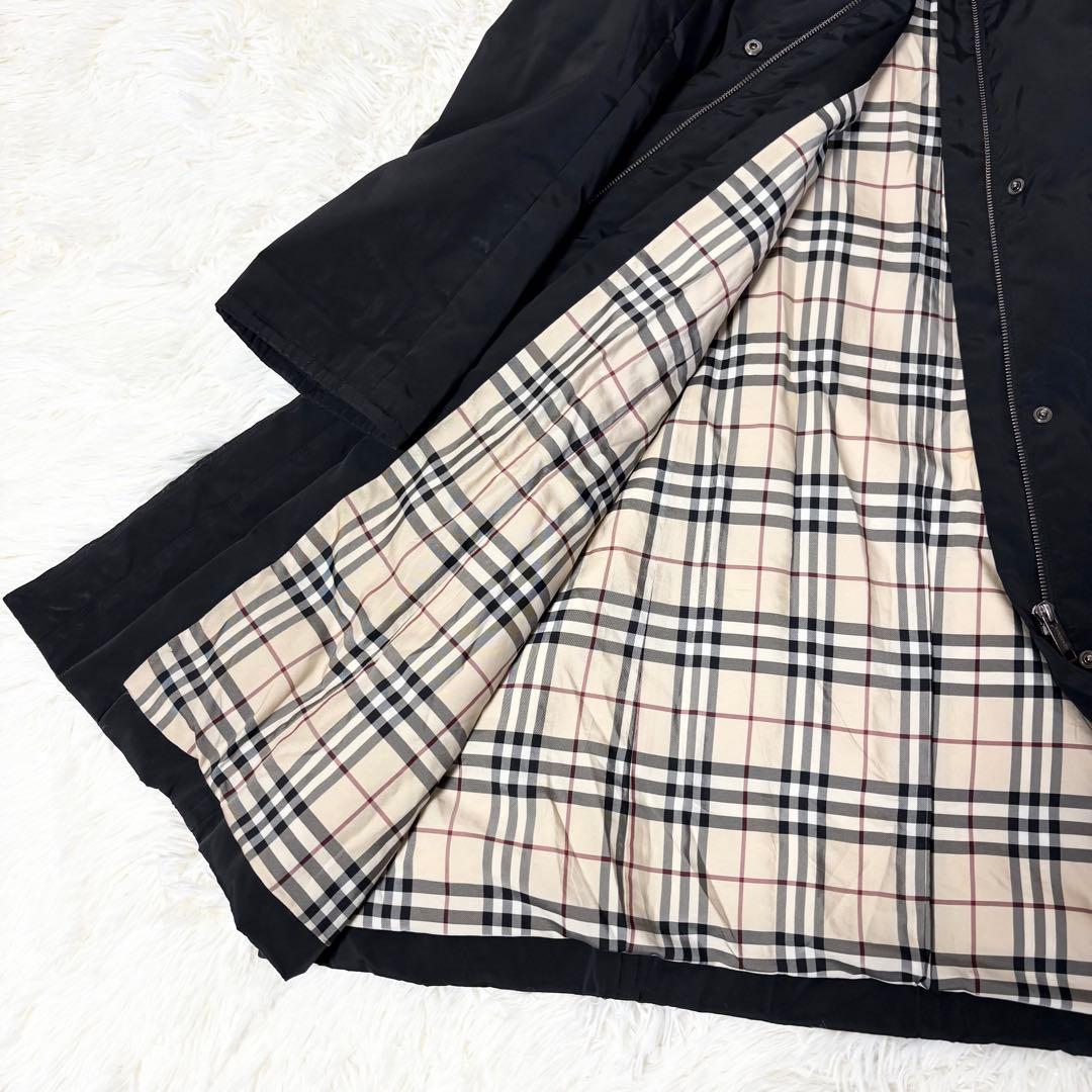 2XLサイズ バーバリー ノバチェック ロングダウンコート ラビットファー 黒