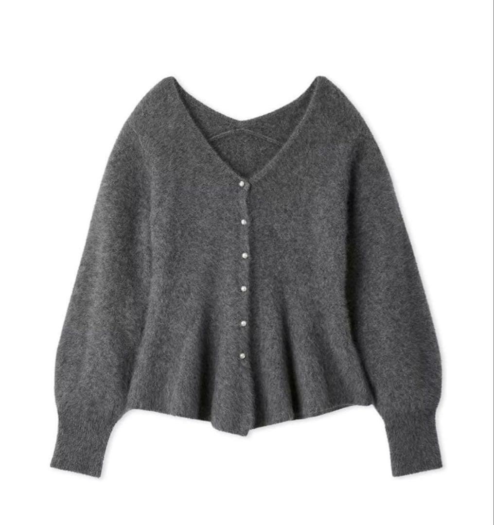 フレイアイディー　フォックスカシミアペプラムカーディガン　グレー