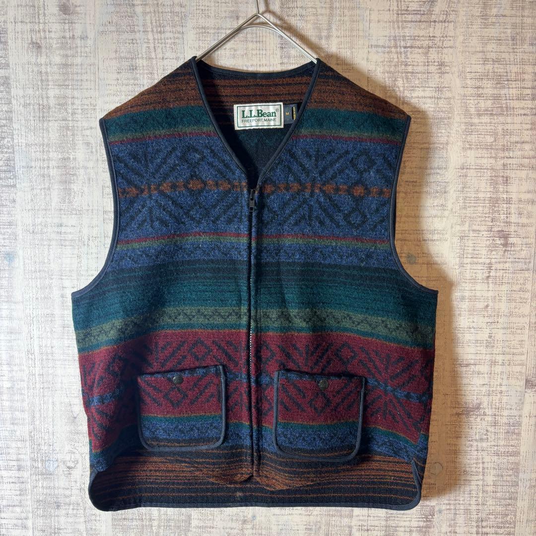 L.L.Bean エルエルビーン　ウールベスト　総柄　M アメリカ製