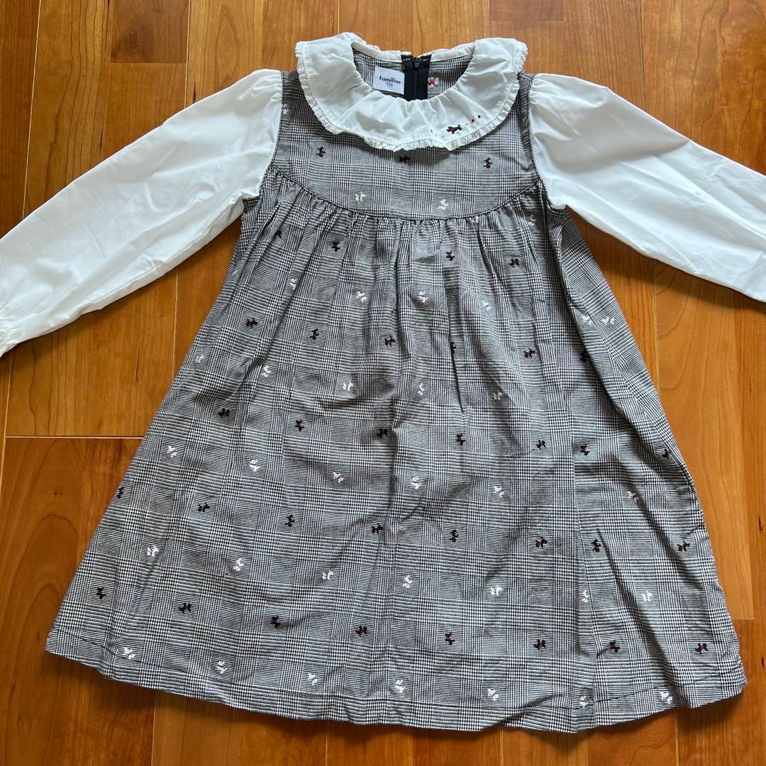 【にゅー】ファミリア　テリア柄ワンピース　110サイズ&カーディガン