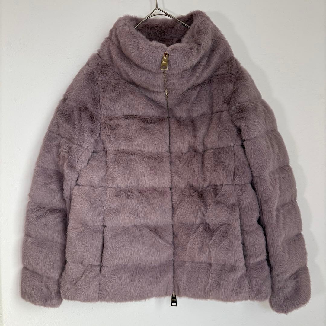 極美品 ヘルノ HERNO エコファー ダウンコート ダウンジャケット 42