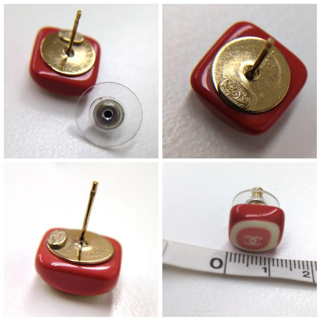 片耳　良好　良品　シャネル　赤×アイボリー×ピンク　ココマーク　ピアス　03P