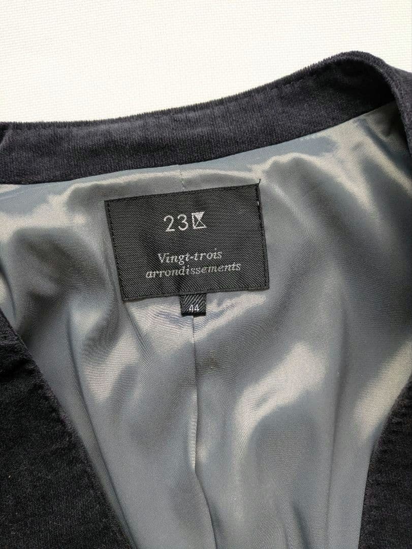 23区　冬　スーツ　ノーカラー　44 グレー　上下　大きい　ビジネス　レディース