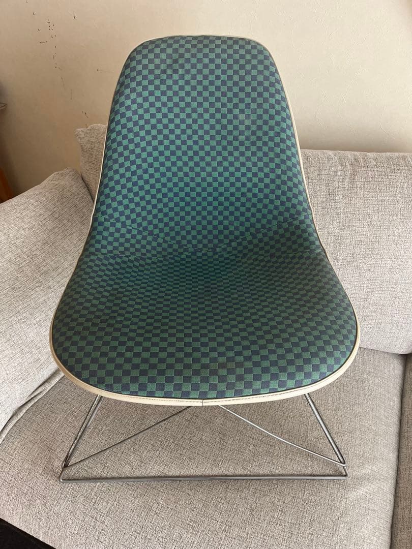 イームズ サイドシェル ジラルドチェッカー椅子 メタルフレーム