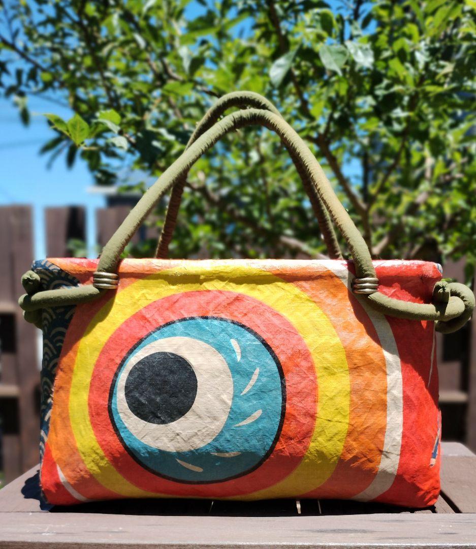 一閑張りバッグ（大）　鯉のぼり 幟旗　目　カラフル　草木染め　柿渋　ハンドメイド