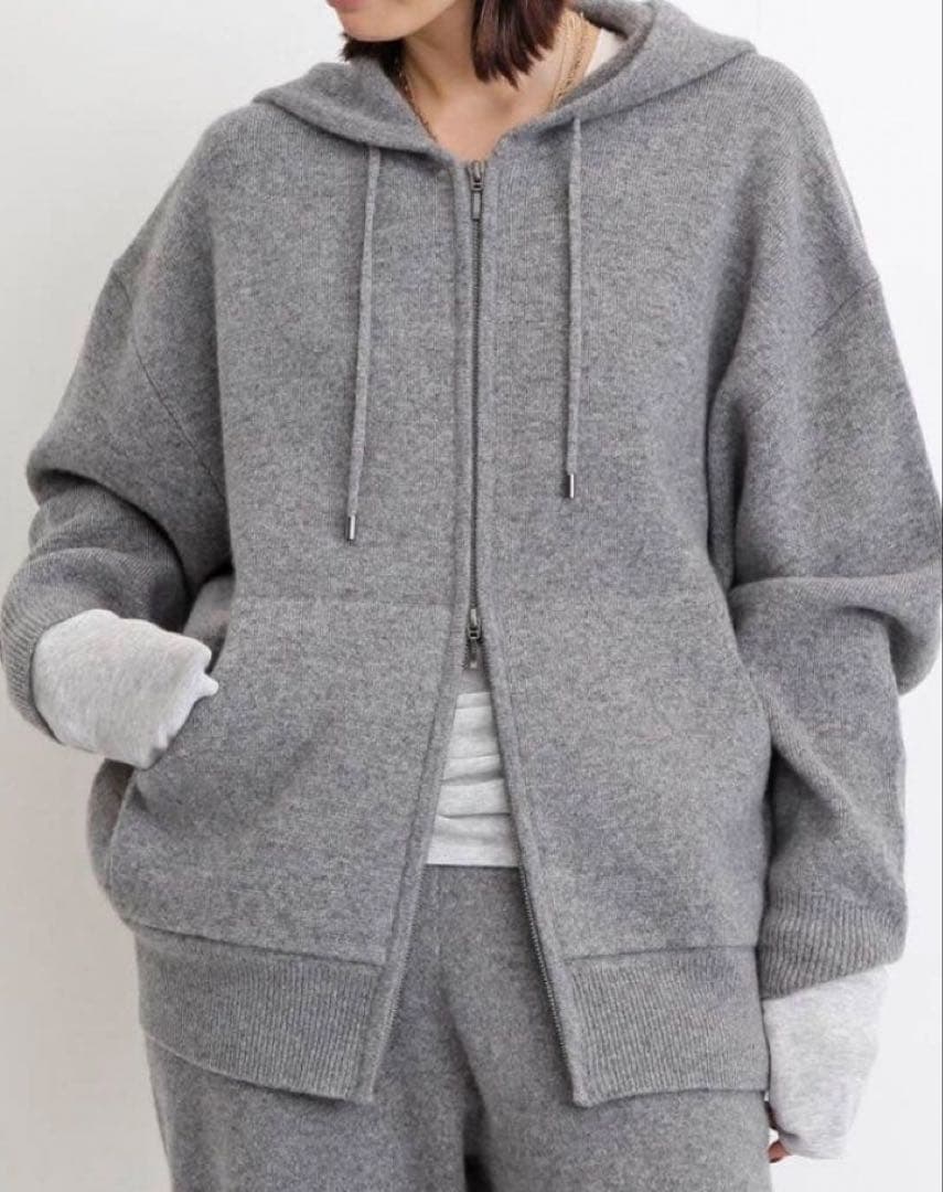 トップス L'Appartement GRAY KNIT HOODIE PARKA