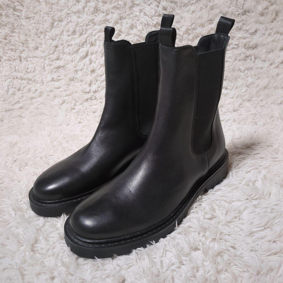 試着のみ！CARMENS　レザーサイドゴアブーツ　25cm　黒　イタリア製