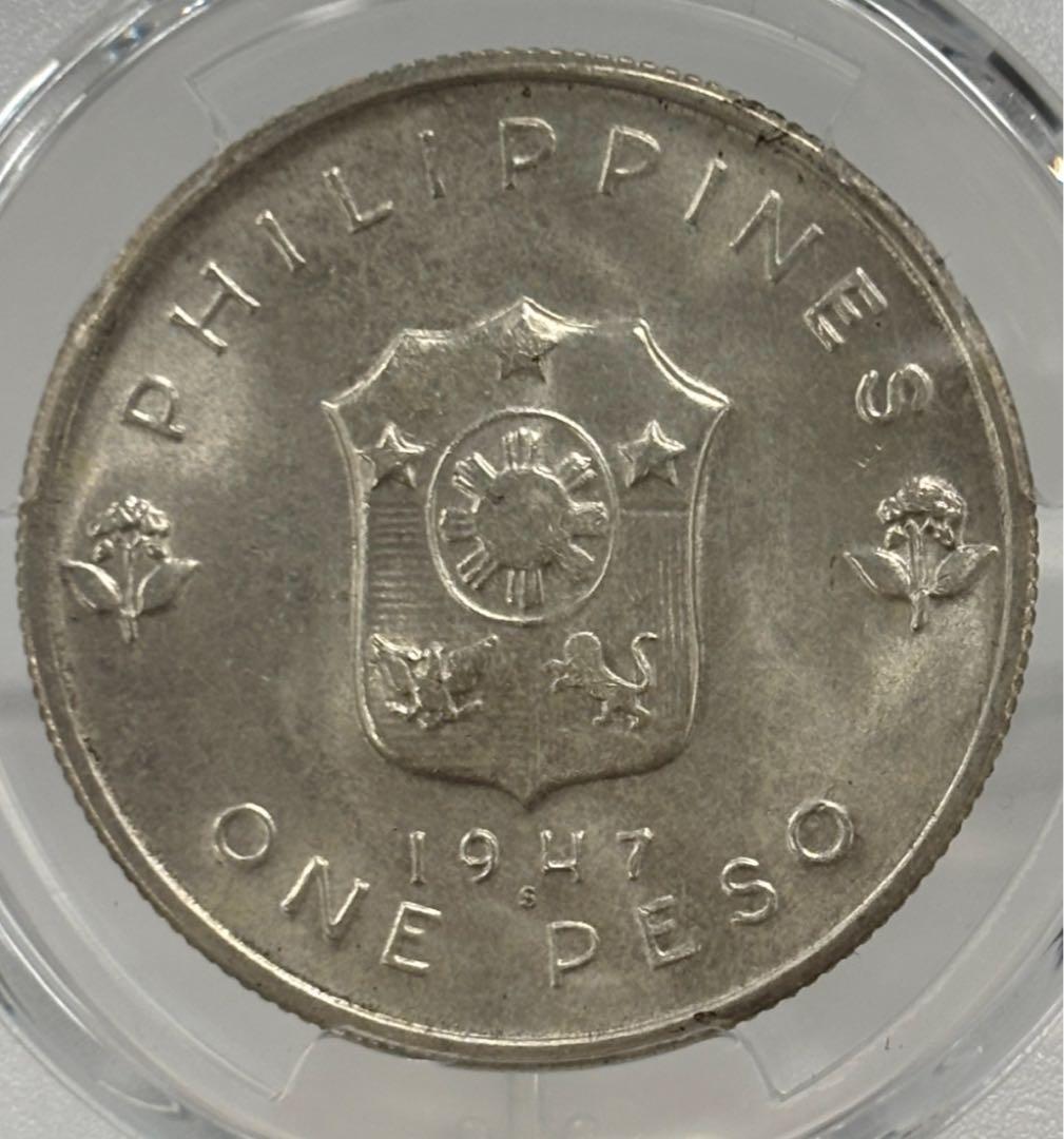 1947年 フィリピン マッカーサー 1ペソ銀貨　PCGS 高鑑定