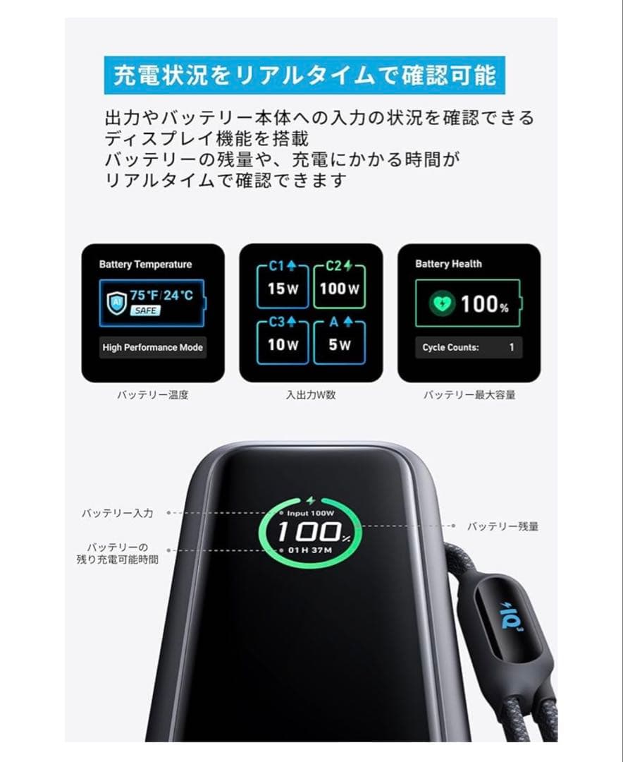 Anker Power Bank 25000mAh, 165W ケース付
