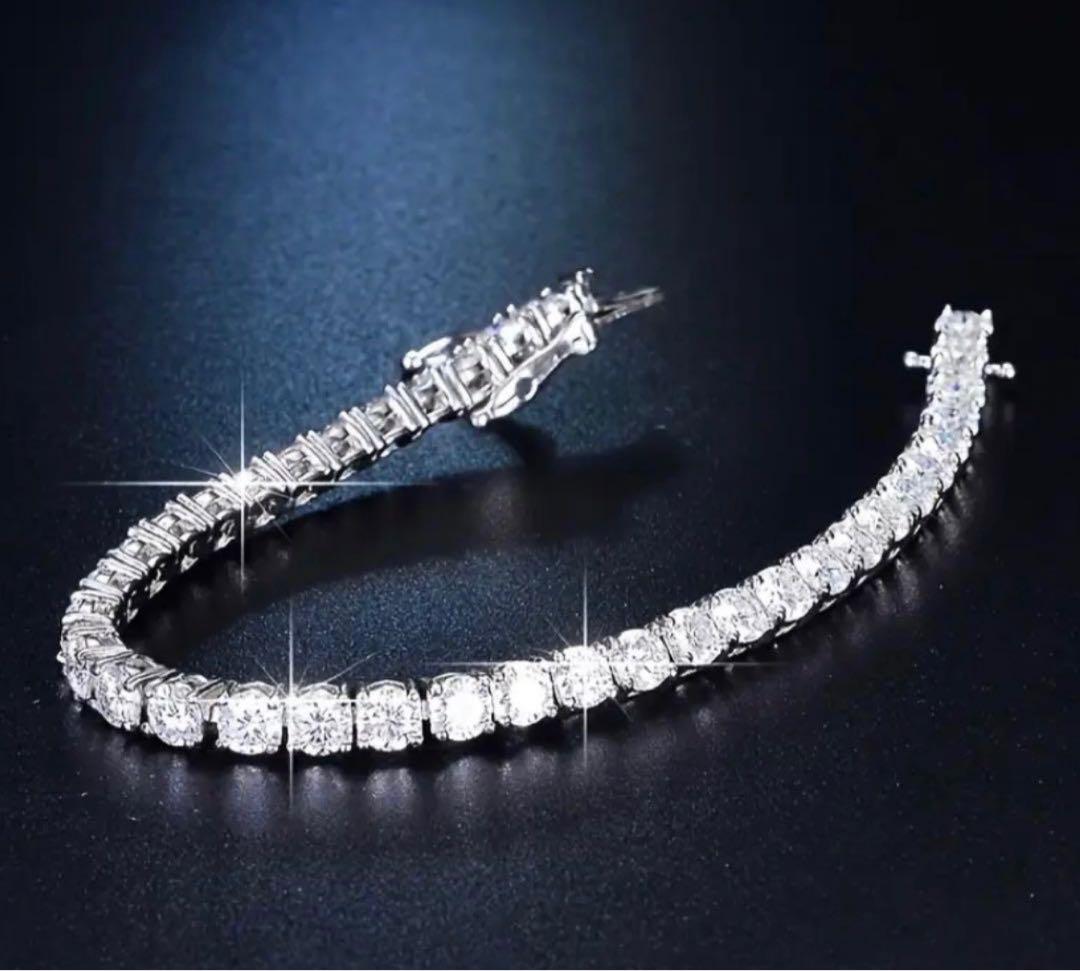 【話題沸騰】10ctモアサナイト S925テニスチェーンブレスレット／証明書付