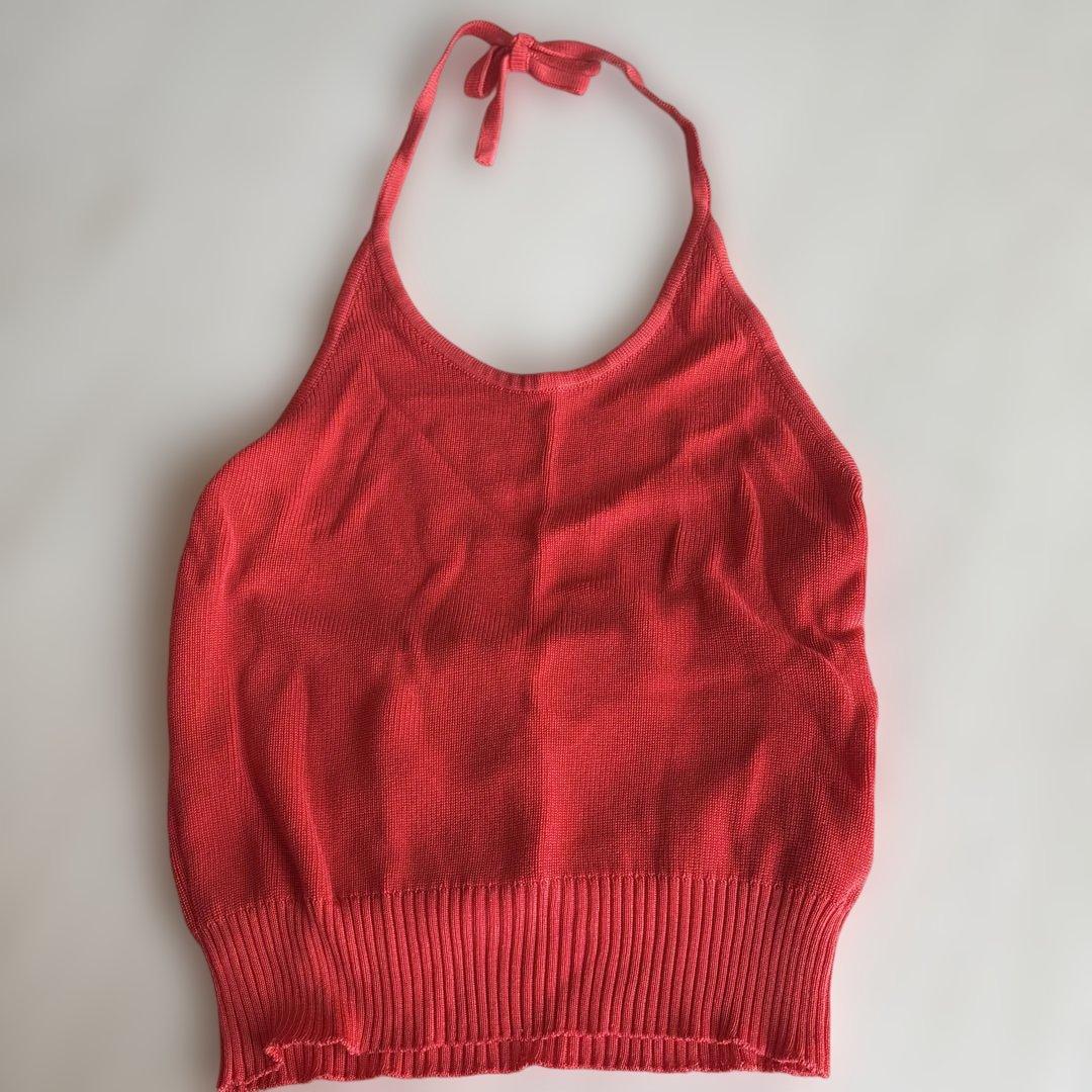 CHANEL BOUTIQUE 赤 リブ編み ホルターネック　キャミソール