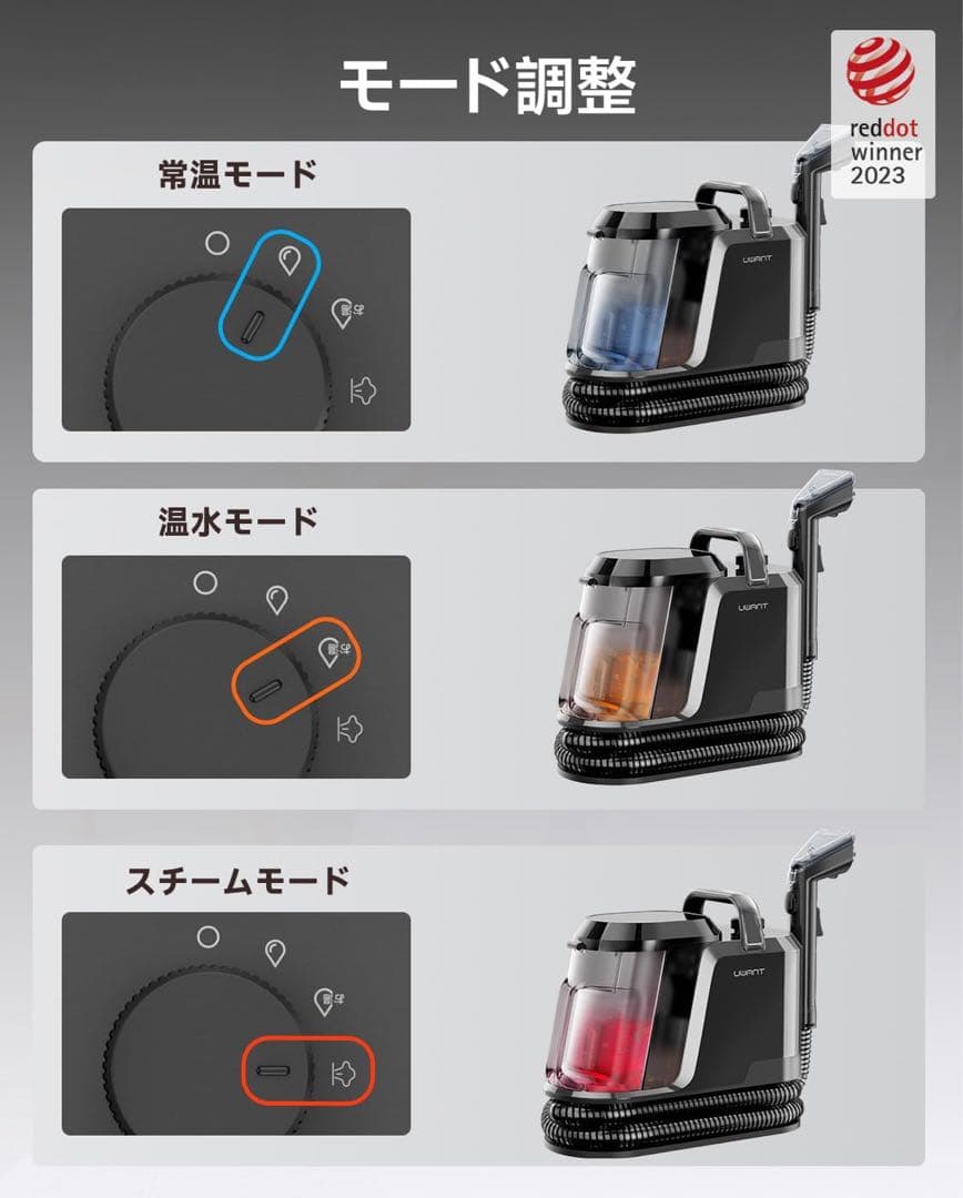 uwant 100℃蒸気噴射リンサークリーナー 超強吸引力スチームクリーナー