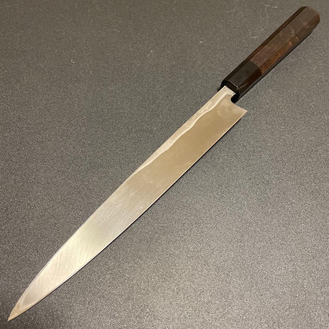 刺身包丁　積層　白ニ鋼　柳刃　8寸 刃渡り　約243mm 黒檀八角柄