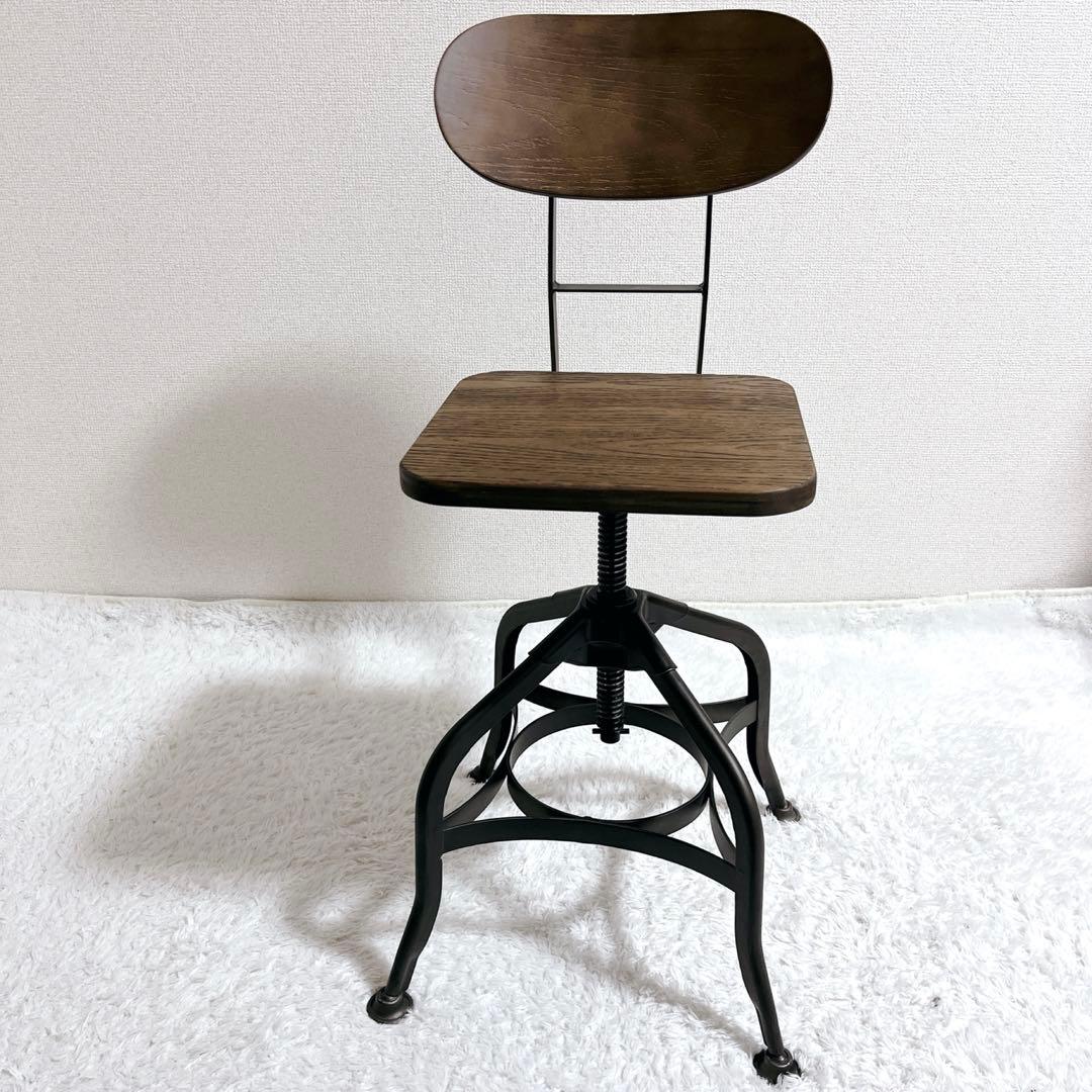 美品✨インダストリアルカウンターチェア　高さ調節可　アンティーク回転椅子　工業系