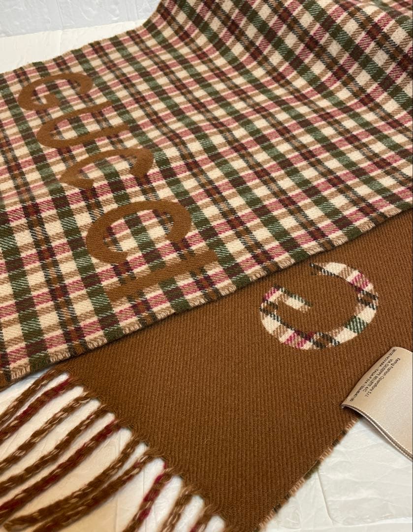 【美品】GUCCIグッチ ウール/カシミヤ　チェック　マフラー　❤︎