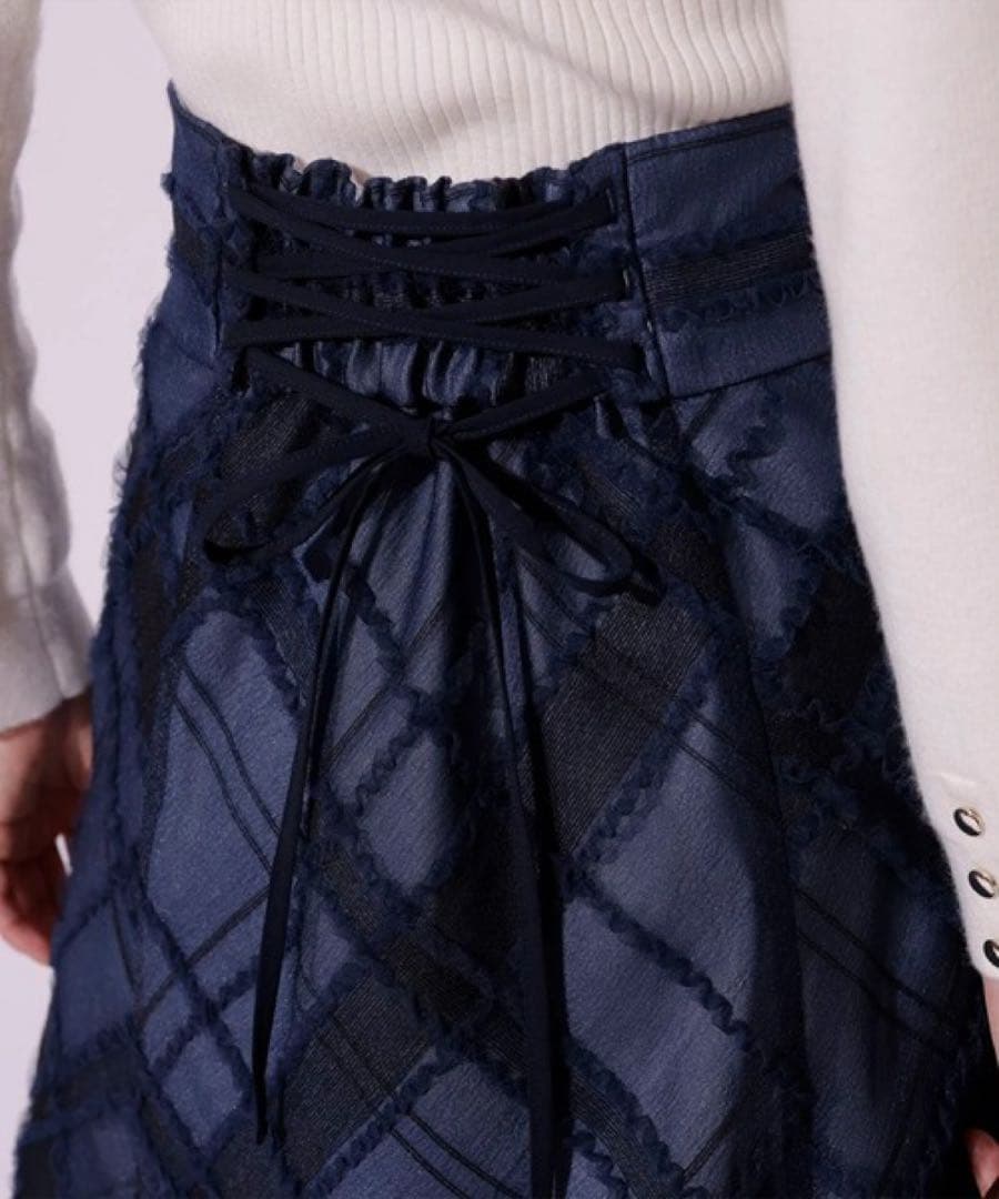 【新品タグ付き】Mystrada チュールチェック刺繍スカート ネイビー