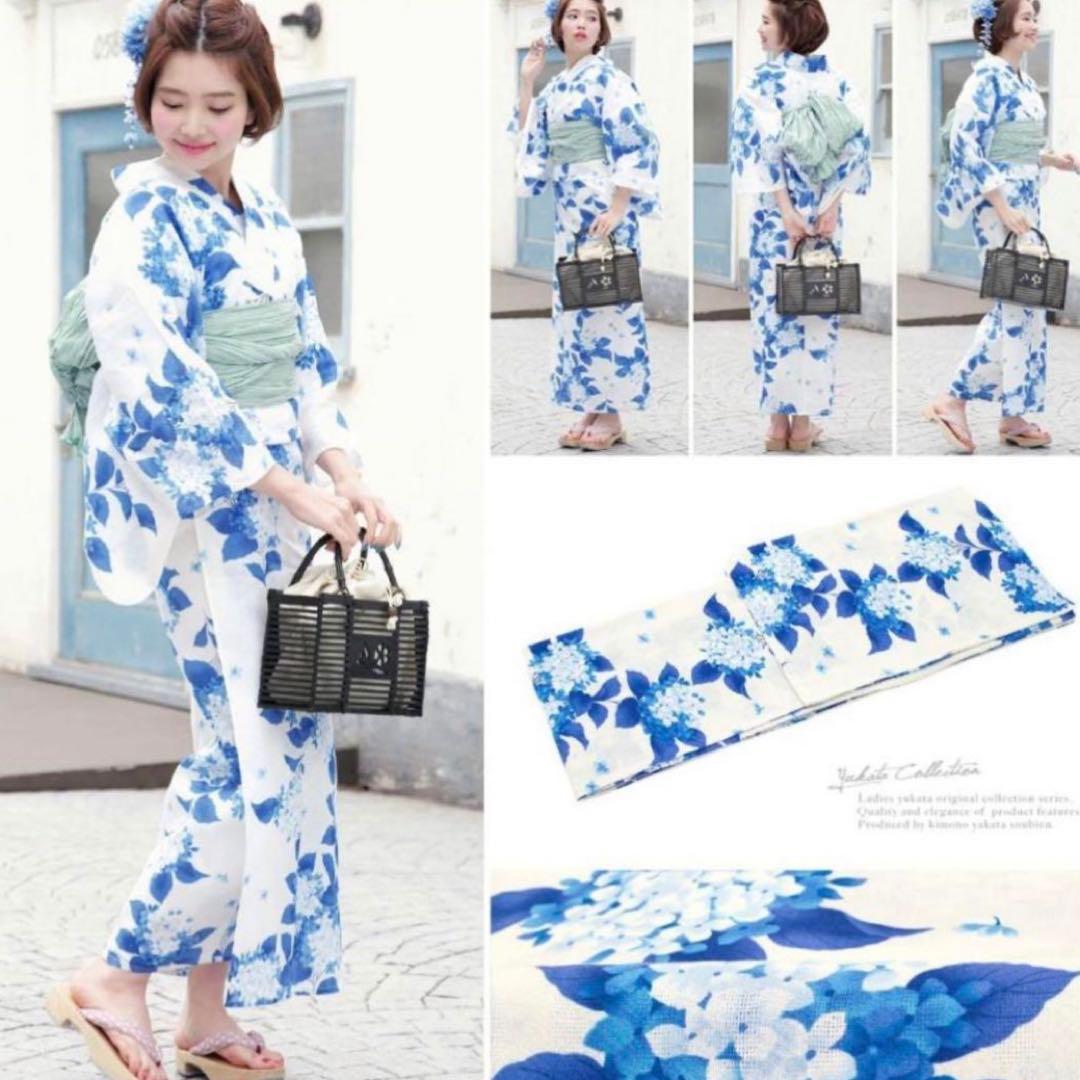創美苑 浴衣3点セット bonheur ボヌールセゾン 紫陽花 草履 帯