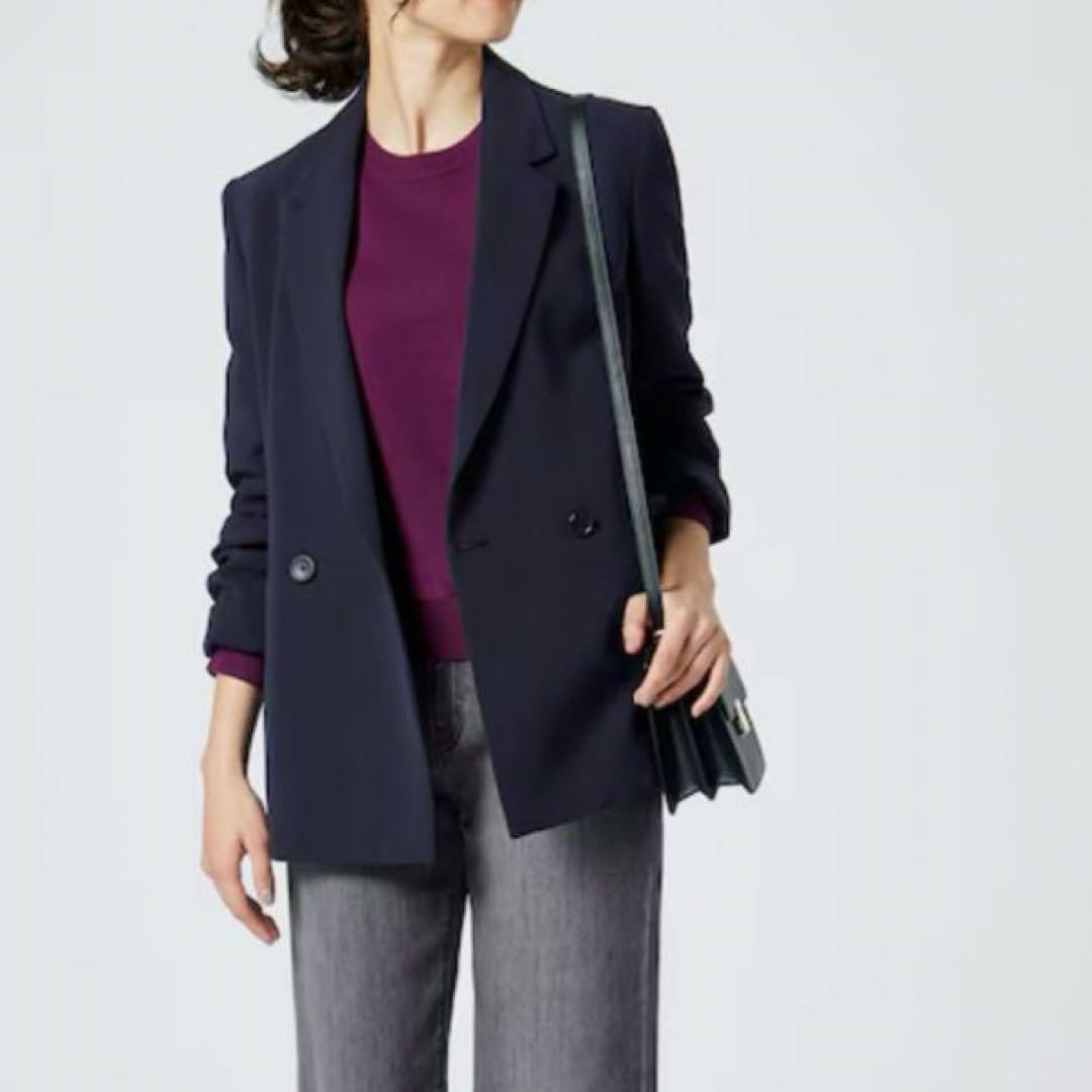 PLST　トリアセブレンドダブルジャケット　テーパードパンツ　ネイビー